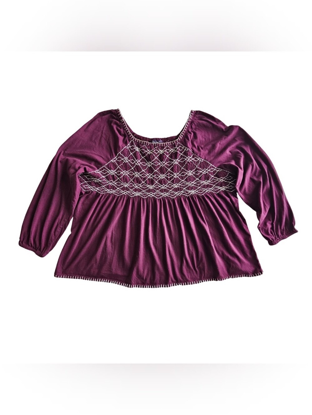 Roaman's Women's Plus Size 4X Purple Long-Sleeve Embroidered Peasant Top